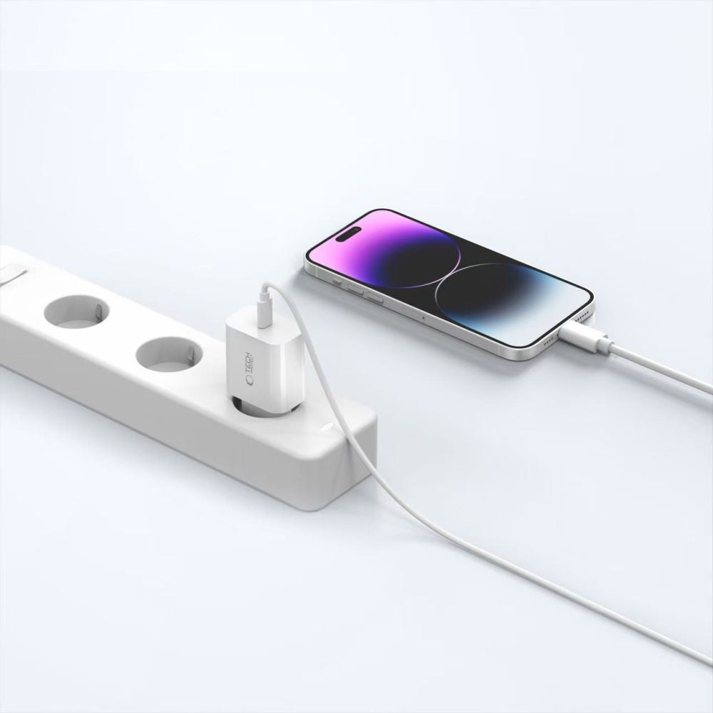 Tech-Protect sieninis įkroviklis NC20W su 100 cm USB-C / Lightning laidu - baltas -- Cell phone chargers
