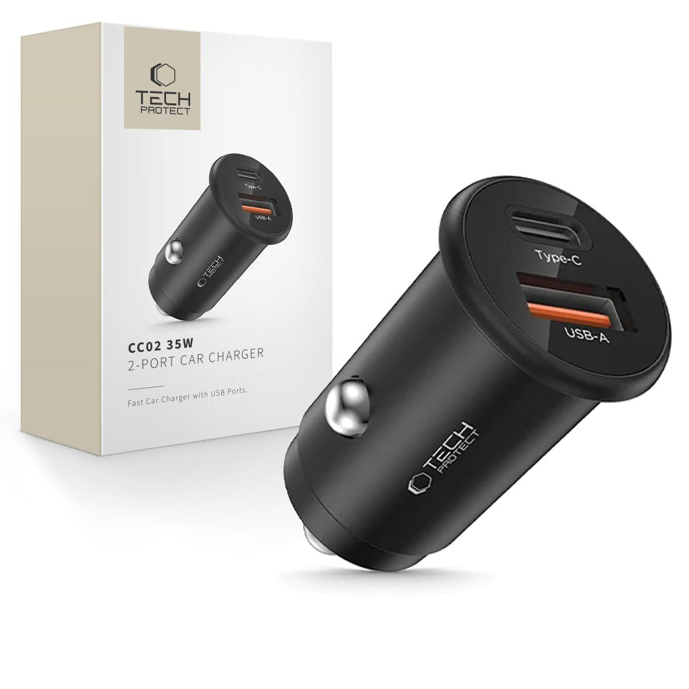 Tech-Protect automobilinis įkroviklis CC02 35W 2 jungčių USB-C / USB-A - juodas -- Cell phone chargers