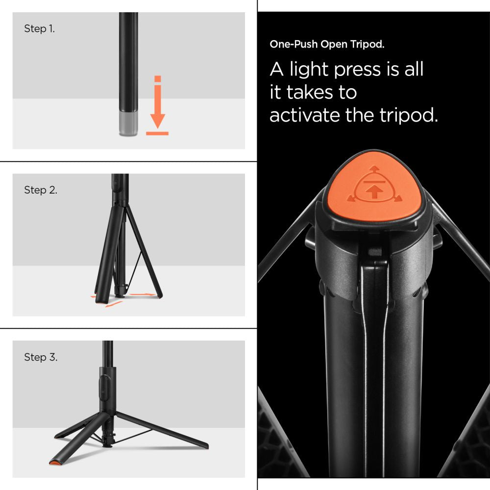 Spigen S541W Bluetooth Selfie Lazdelė – Juoda -- Selfie Sticks & Tripods
