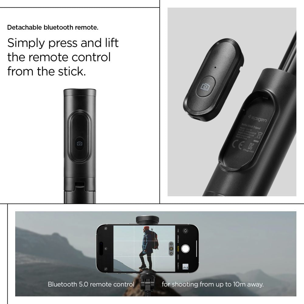 Spigen S541W Bluetooth Selfie Lazdelė – Juoda -- Selfie Sticks & Tripods