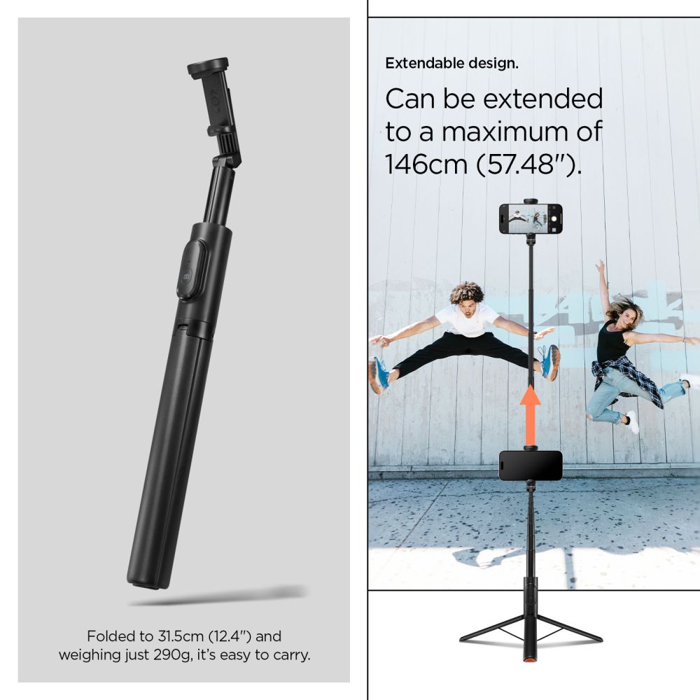 Spigen S541W Bluetooth Selfie Lazdelė – Juoda -- Selfie Sticks & Tripods