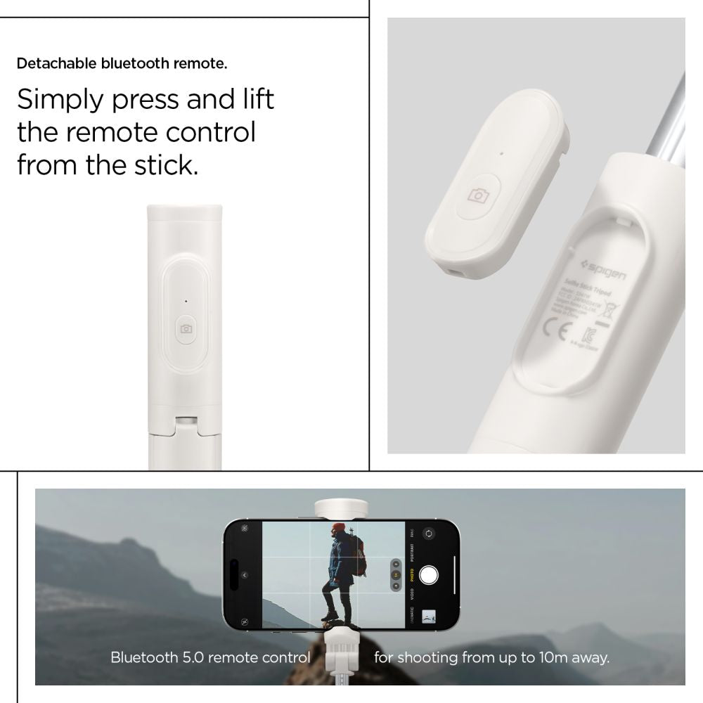 Spigen S541W Bluetooth Selfie Lazdelė – Balta -- Selfie Sticks & Tripods