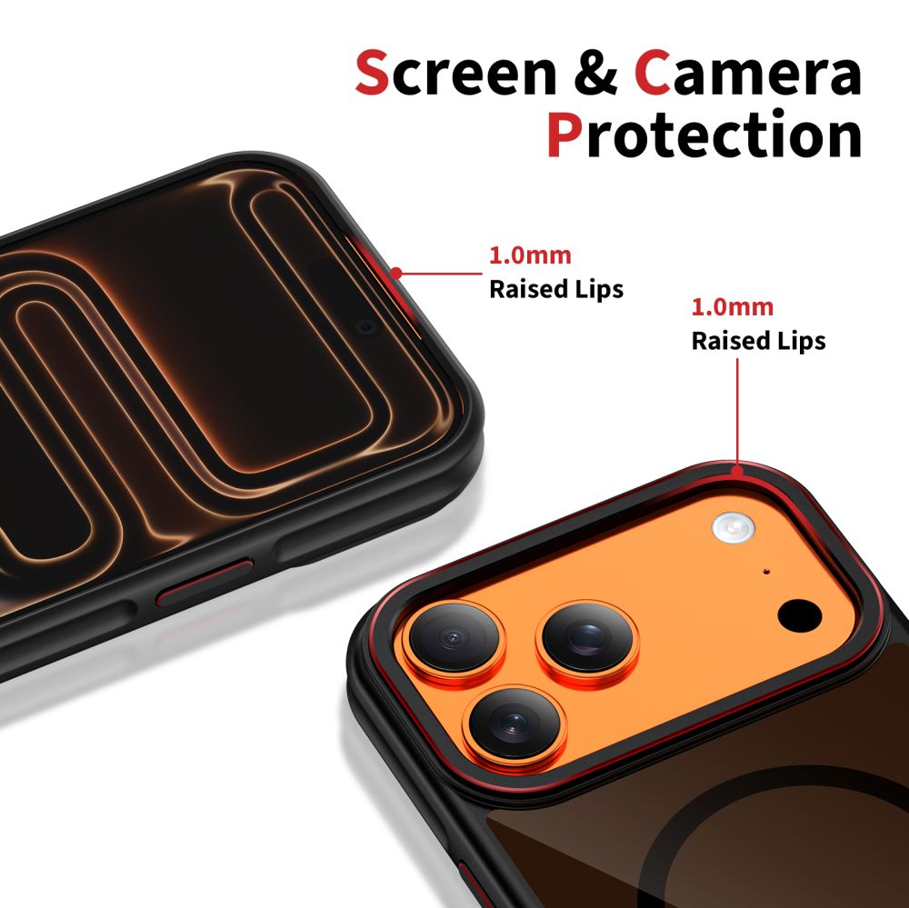 Tech-Protect MagHybrid MagSafe dėklas iPhone 17 Pro Max – juodas/raudonas -- iPhone 17 Pro Max