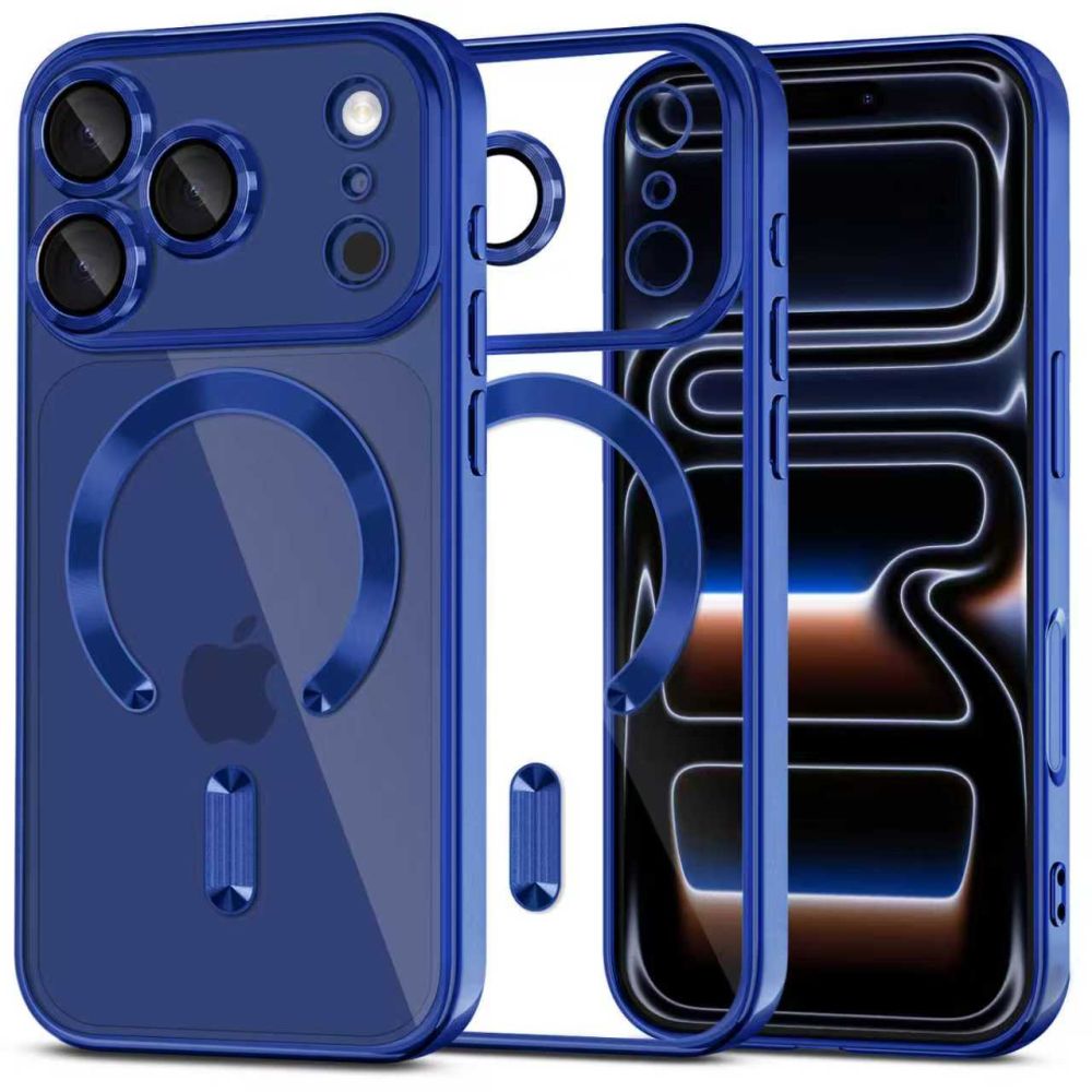 Tech-Protect MagFlex MagSafe dėklas iPhone 17 Pro – skaidrus, mėlynas rėmelis -- iPhone 17 Pro