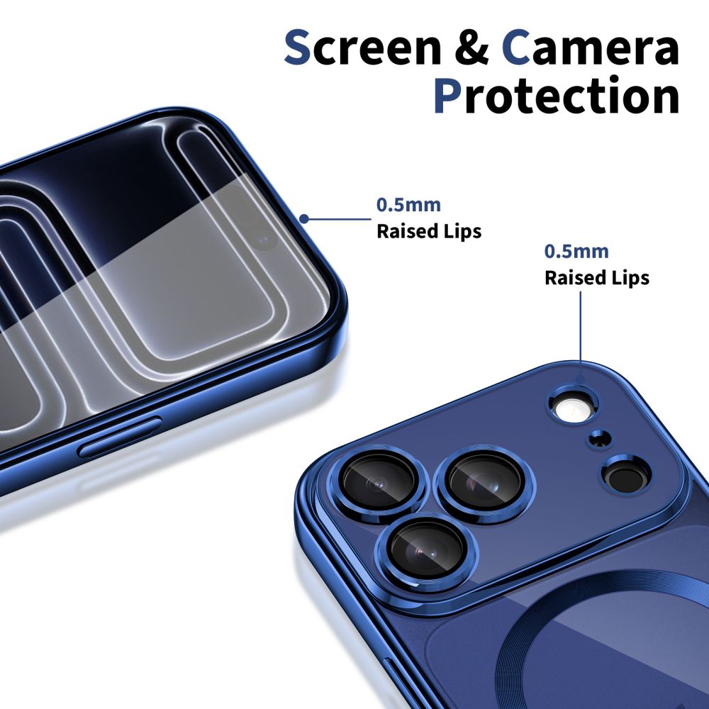 Tech-Protect MagFlex MagSafe dėklas iPhone 17 Pro – skaidrus, mėlynas rėmelis -- iPhone 17 Pro