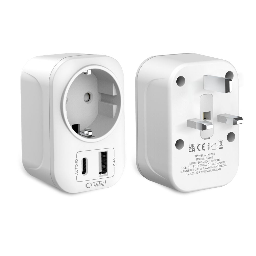 Tech-Protect TA100 UK adapteris - baltas -- USB Adapters