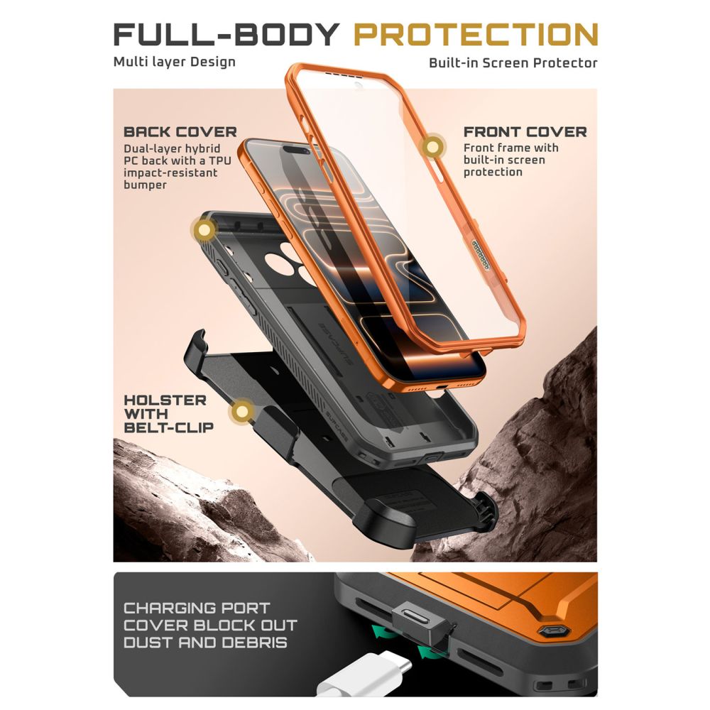 Supcase Unicorn Beetle Pro dėklas iPhone 17 Pro Max – oranžinis
