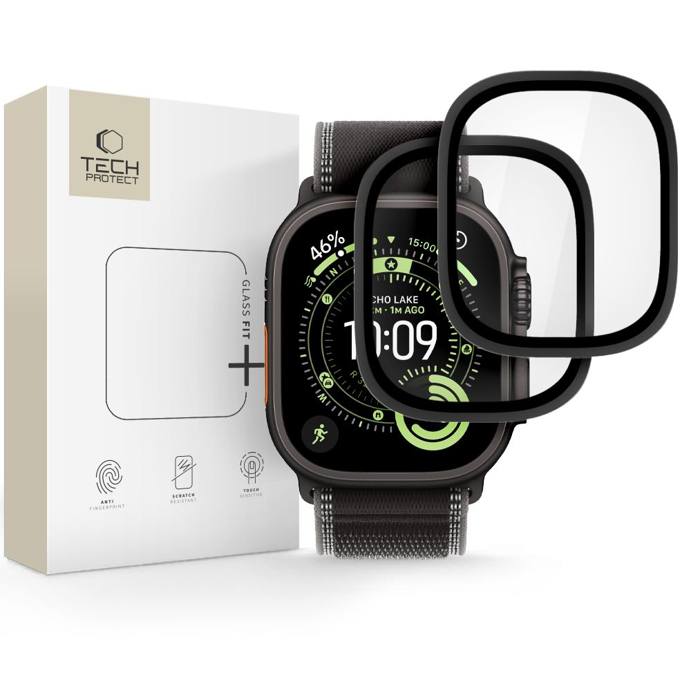 Tech-Protect stiklas Apple Watch Ultra 49mm – juodas, 2 vnt. -- Apple Watch Ultra 1 (49 mm)