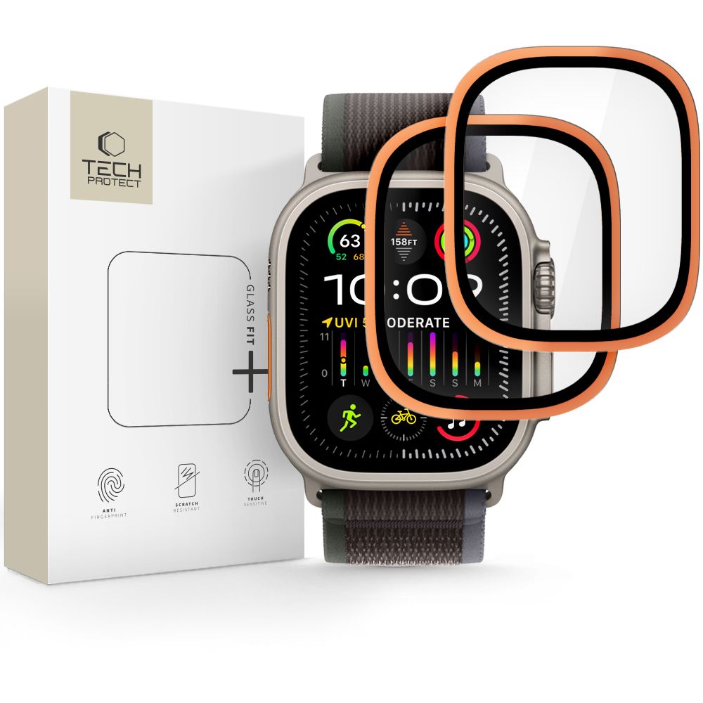 Tech-Protect grūdintas stiklas Apple Watch Ultra 49mm (2 vnt.) – oranžinis -- Apple Watch Ultra 1 (49 mm)