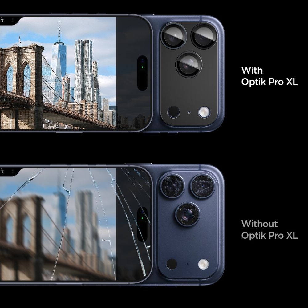 Spigen Optik Pro XL kameros stiklas iPhone 17 Pro – juodas