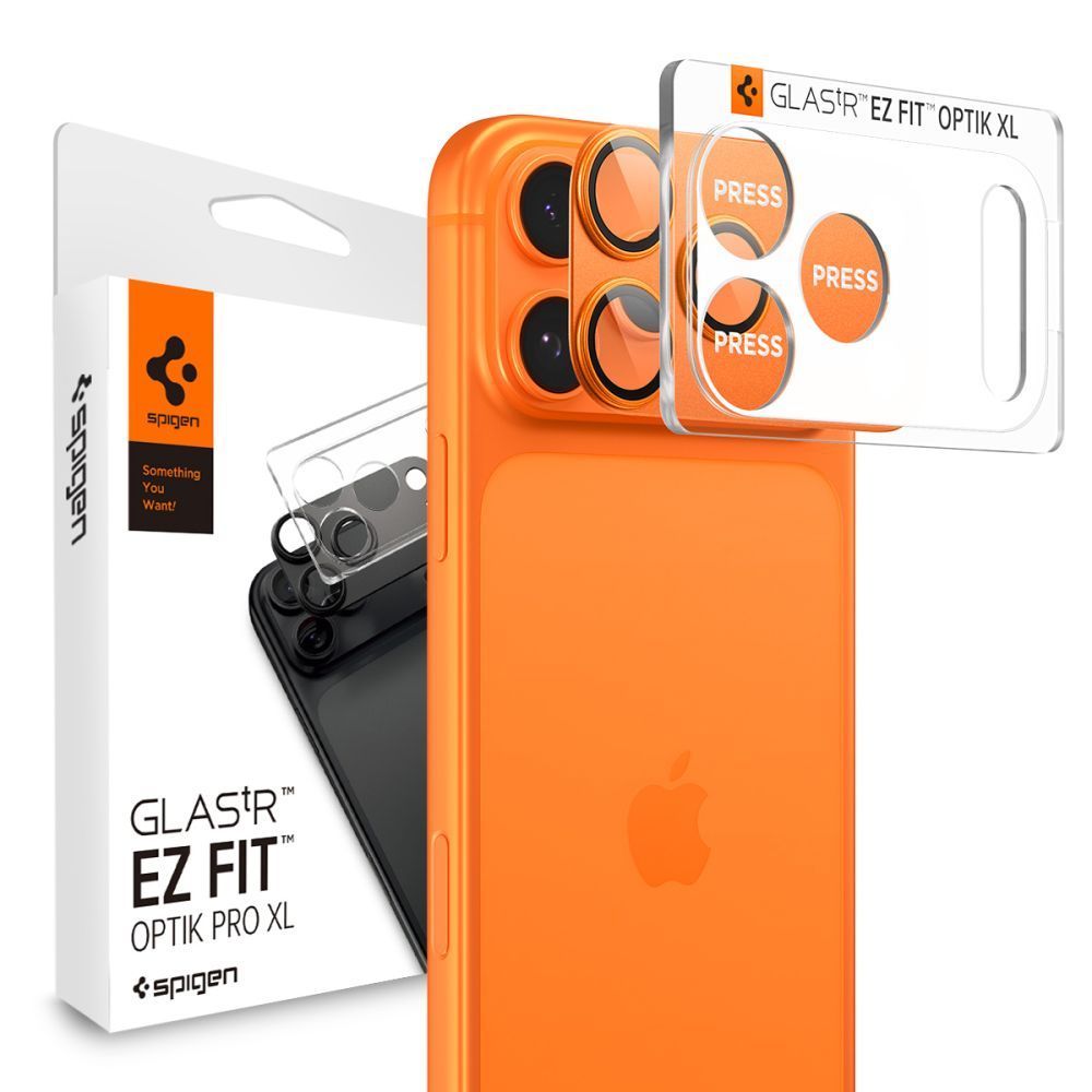 Spigen Optik Pro XL kameros stiklas iPhone 17 Pro Max – oranžinis