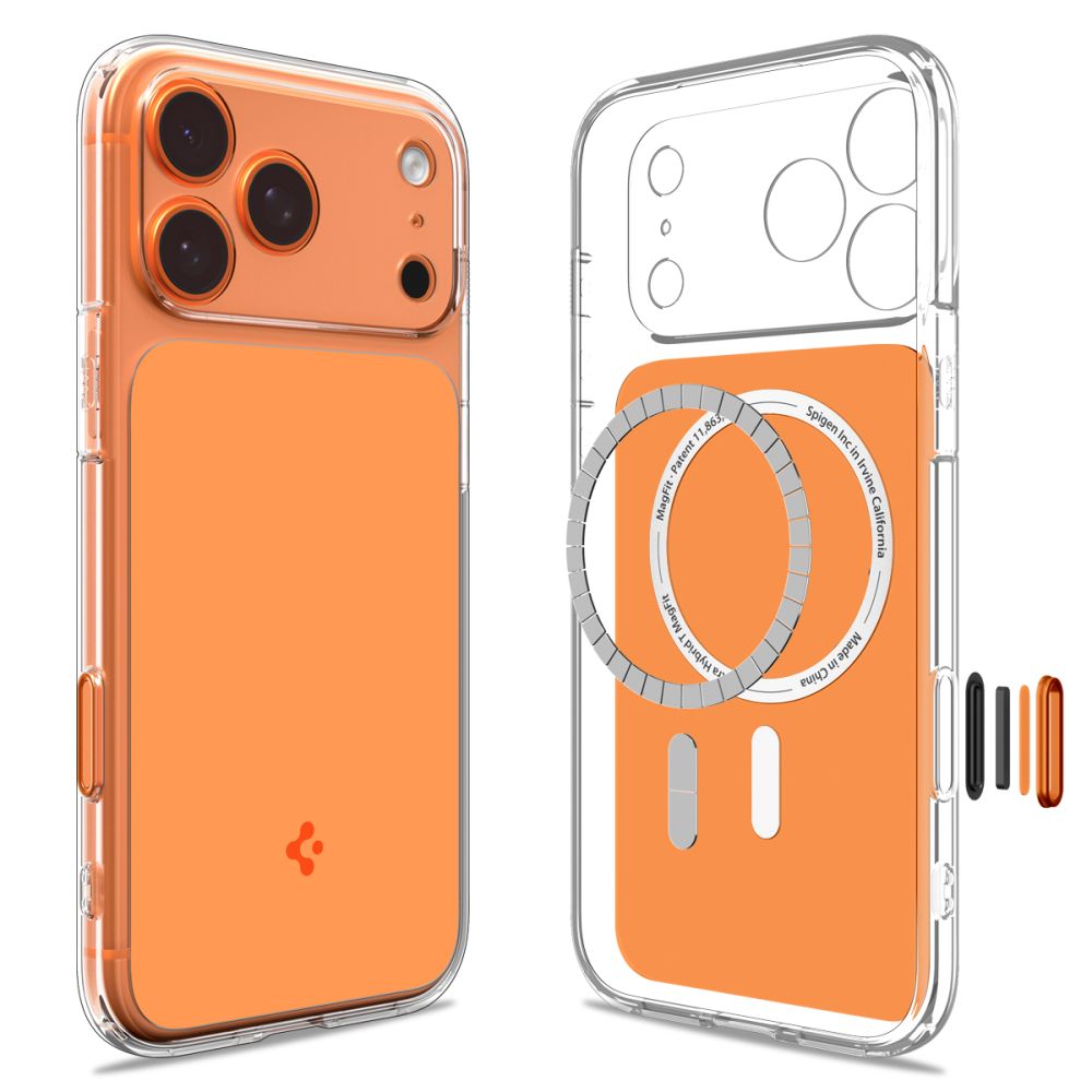 Spigen Thin Fit MagSafe dėklas iPhone 17 Pro Max – skaidrus oranžinis