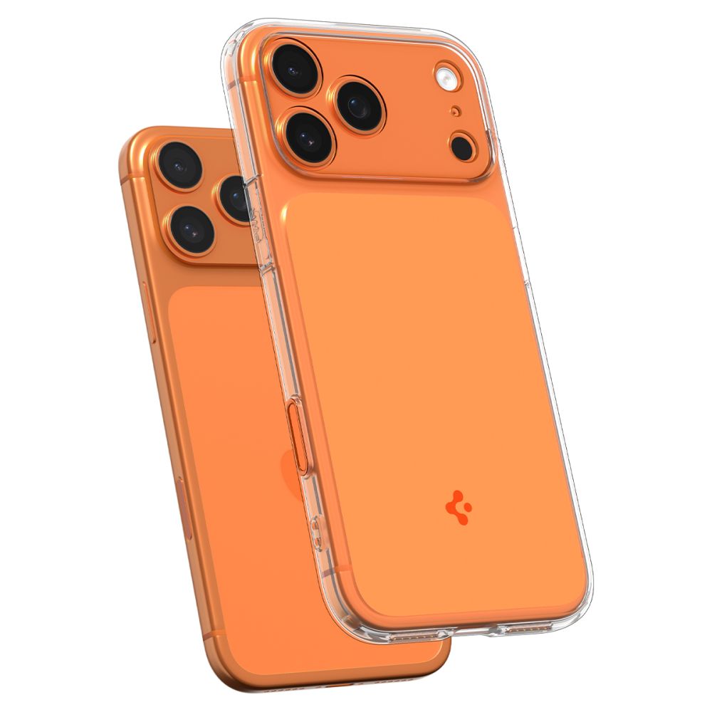 Spigen Thin Fit MagSafe dėklas iPhone 17 Pro Max – skaidrus oranžinis