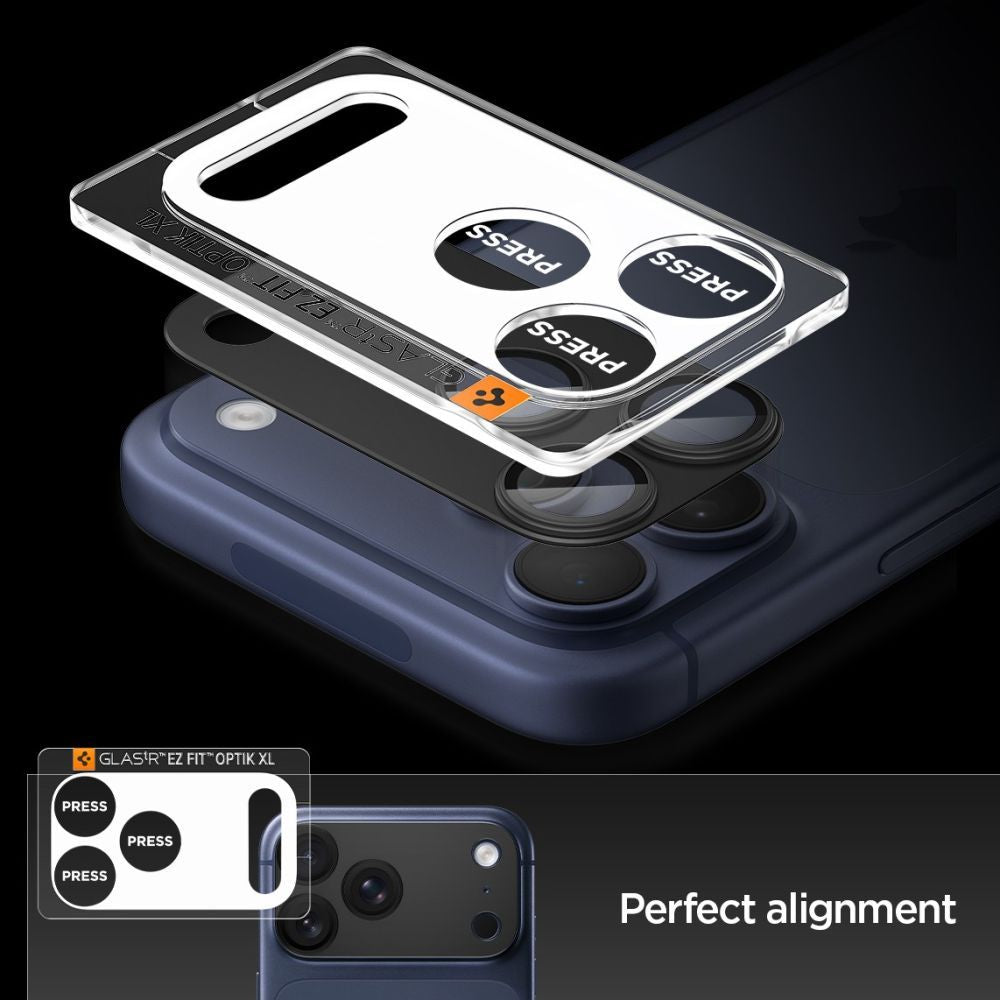 Spigen Optik Pro XL kameros stiklas iPhone 17 Pro Max – juodas