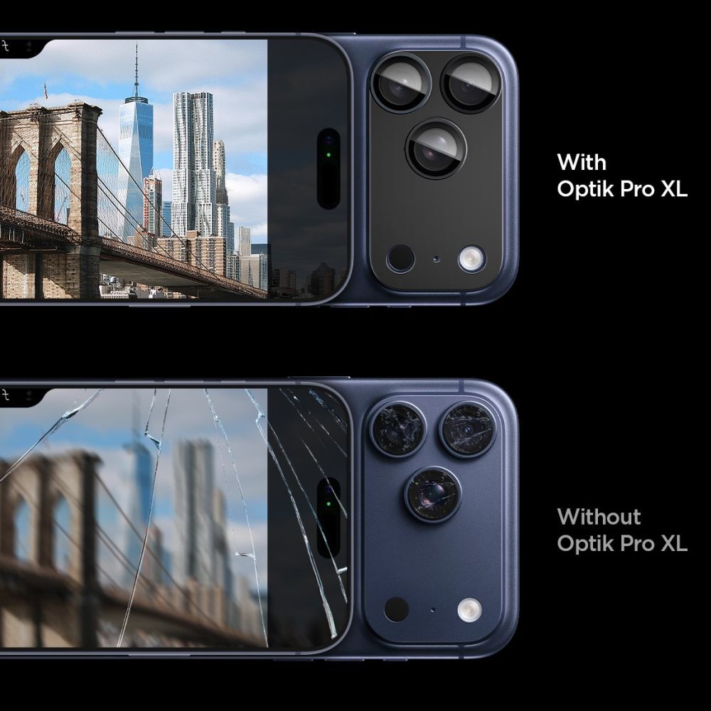 Spigen Optik Pro XL kameros stiklas iPhone 17 Pro Max – juodas