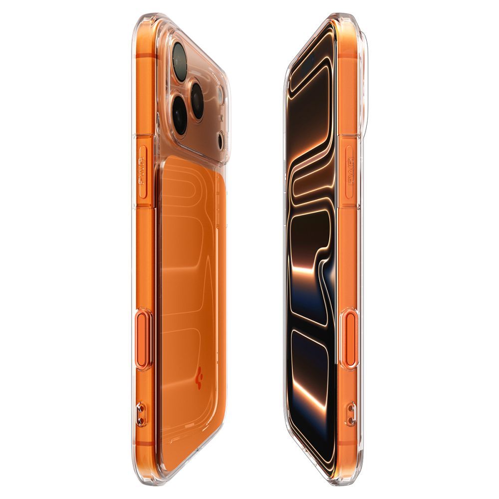 Spigen Thin Fit MagSafe dėklas iPhone 17 Pro – skaidrus oranžinis