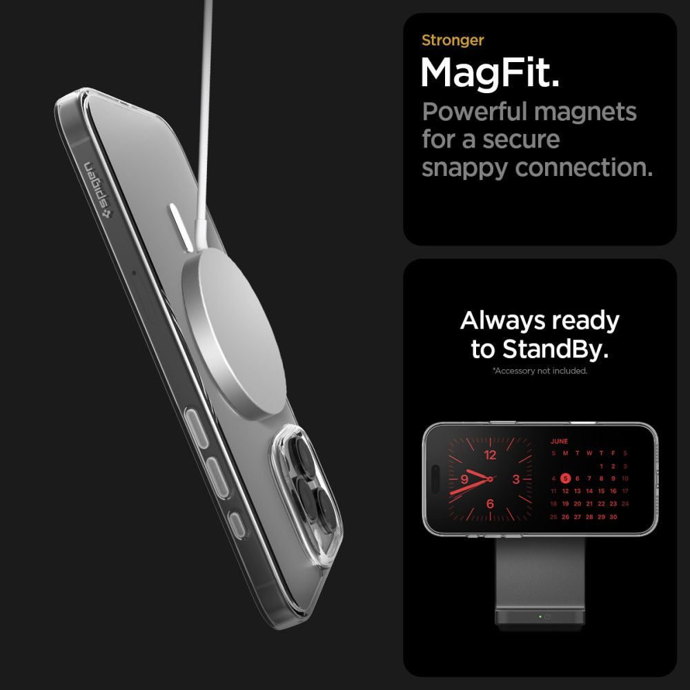 Spigen Thin Fit MagSafe dėklas iPhone 16 Pro – skaidrus/baltas