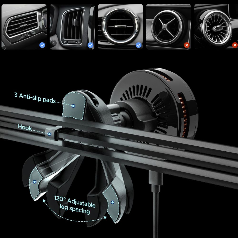 Spigen Essential EV25MFAQ magnetinis MagSafe automobilinis laikiklis oro grotelėms - juodas Antrasis paveikslėlis