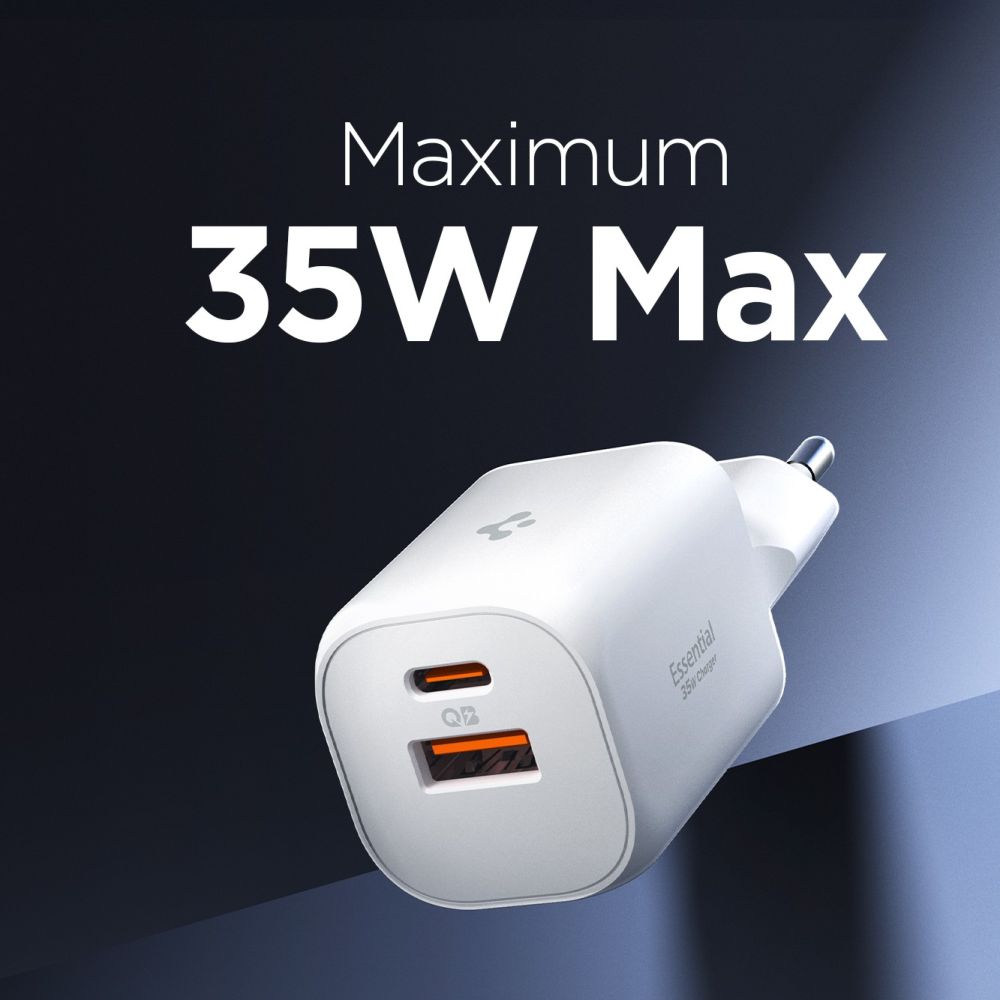 Spigen sieninis įkroviklis Essential EE352EU USB-C / USB-A 35W - baltas