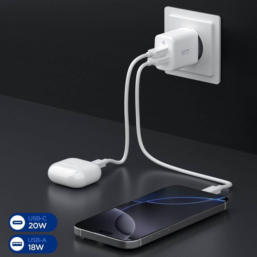Spigen sieninis įkroviklis Essential EE202EU 20W - baltas