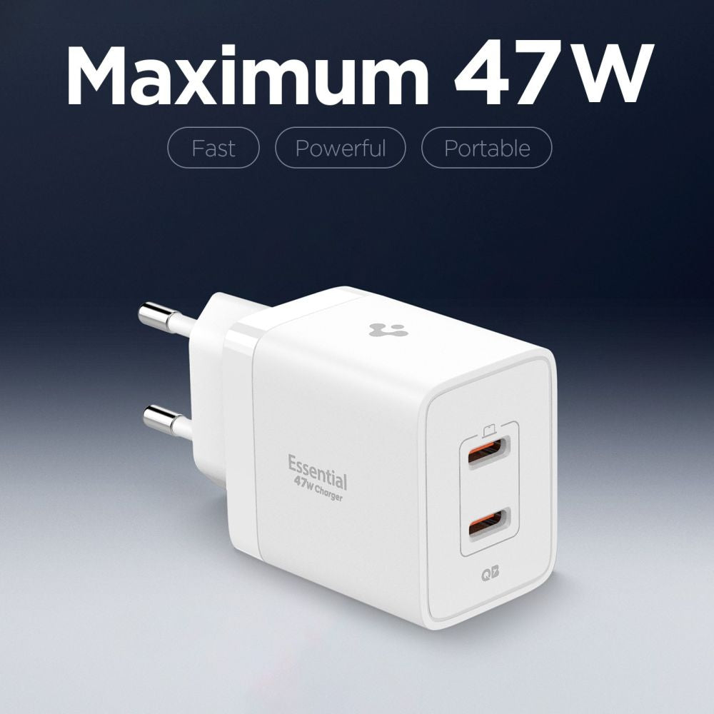 Spigen sieninis įkroviklis Essential EE472EU 2-port USC-C 47W - baltas
