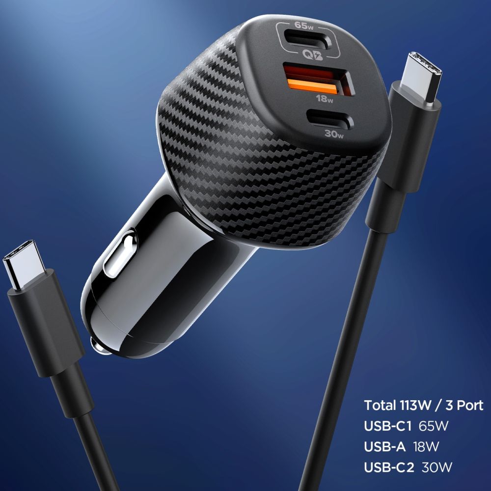 Spigen automobilinis įkroviklis Essential EV1133 3-port - juodas