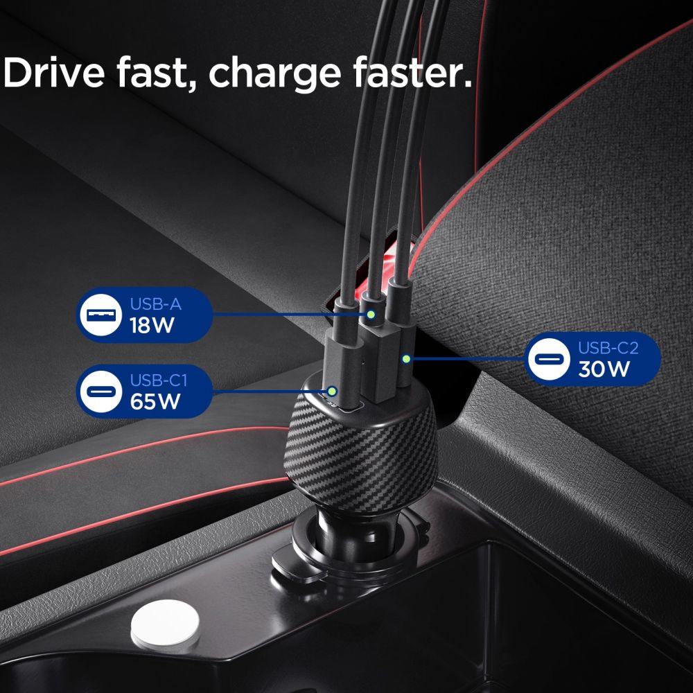 Spigen automobilinis įkroviklis Essential EV1133 3-port - juodas