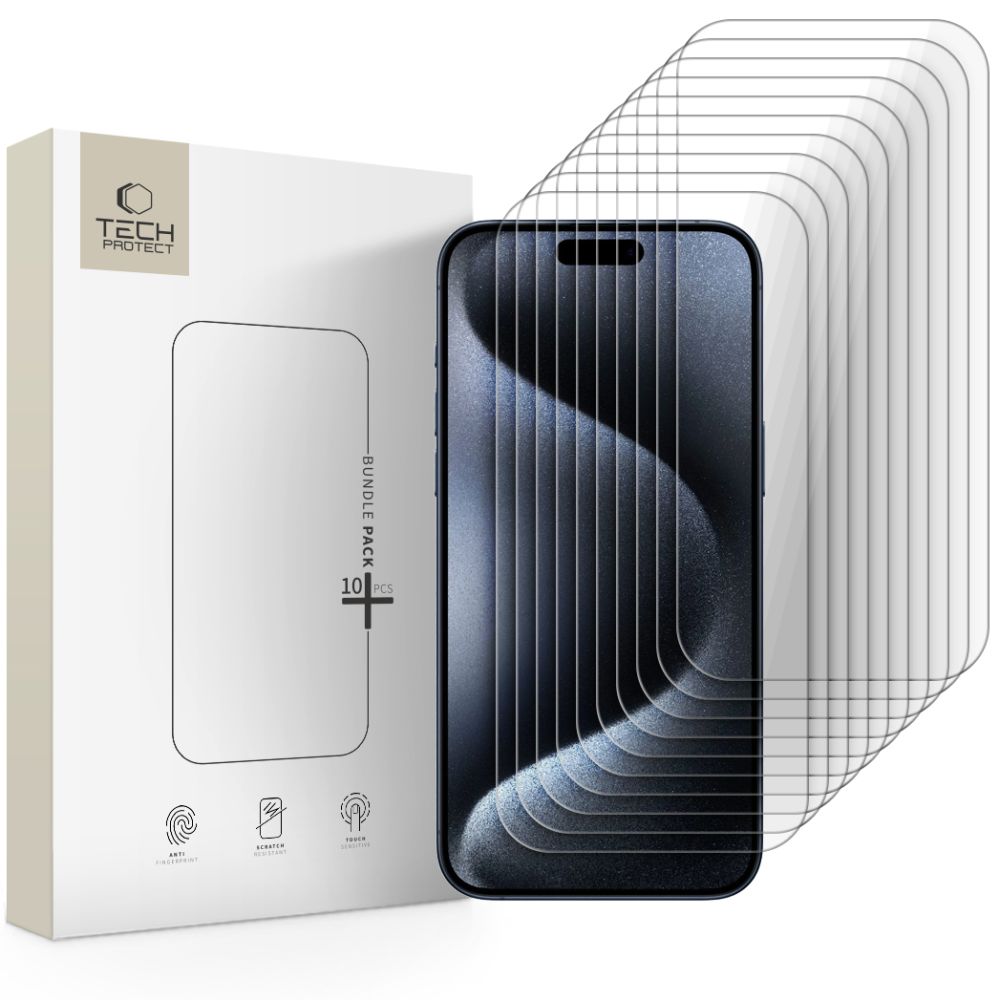 Tech-Protect grūdinto stiklo rinkinys iPhone 15 Pro Max (10 vnt.) -- iPhone 15 Pro Max