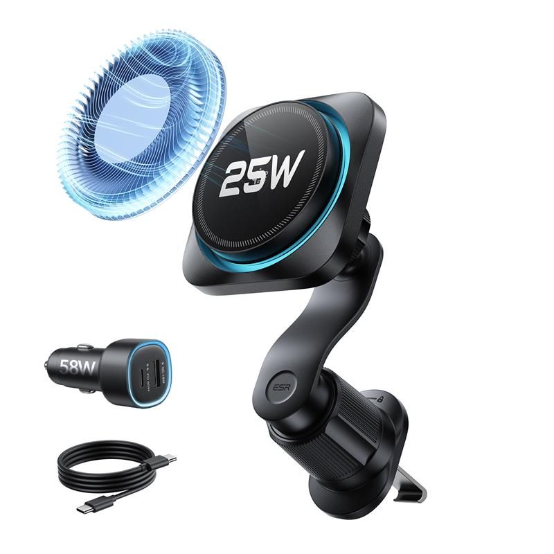 ESR OmniLock Qi2.2 magnetinis MagSafe automobilinis laikiklis oro grotelėms - juodas Pirmasis paveikslėlis