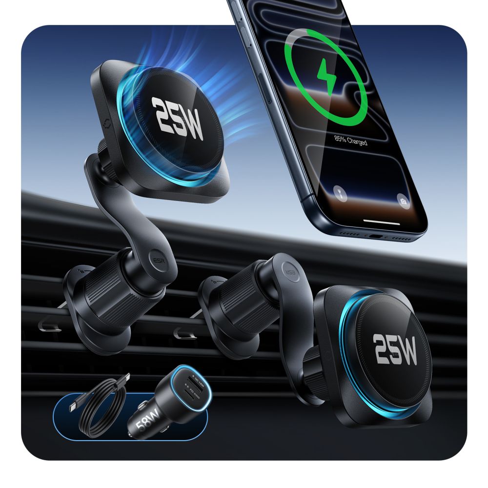 ESR OmniLock Qi2.2 magnetinis MagSafe automobilinis laikiklis oro grotelėms - juodas -- Cell phone holders