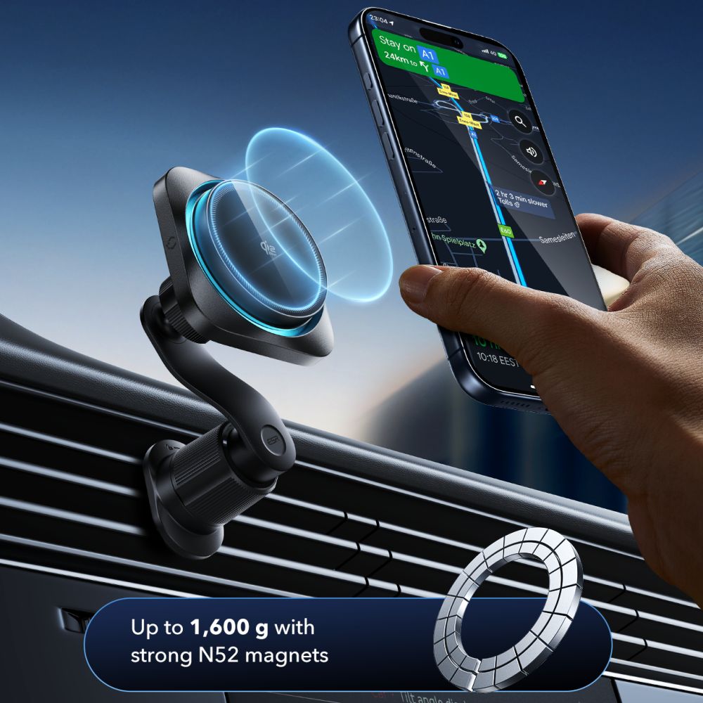 ESR OmniLock Qi2.2 magnetinis MagSafe automobilinis laikiklis oro grotelėms - juodas