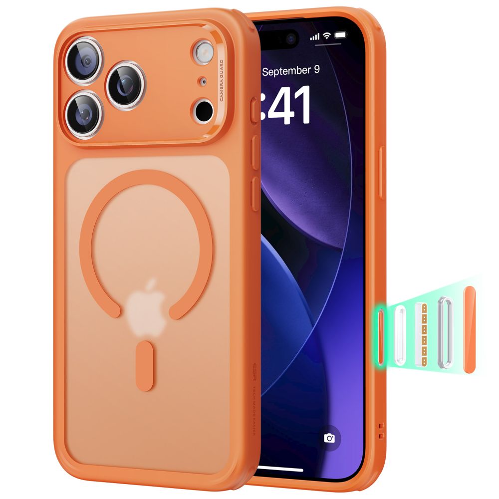 ESR Classic Hybrid MagSafe dėklas iPhone 17 Pro Max – skaidrus oranžinis