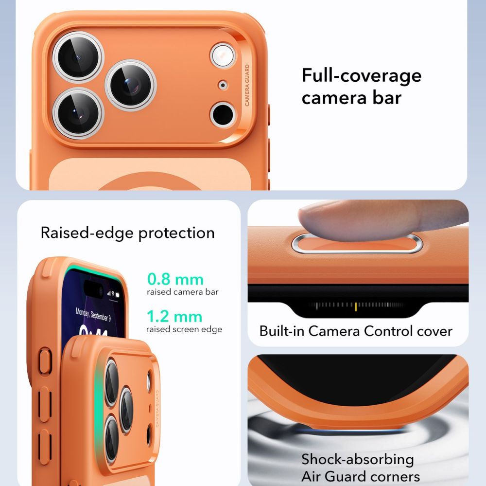 ESR Classic Hybrid MagSafe dėklas iPhone 17 Pro Max – skaidrus oranžinis