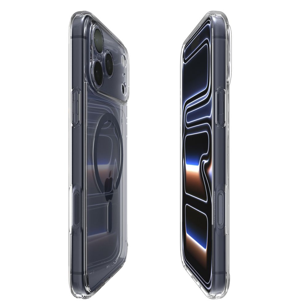 Spigen Ultra Hybrid MagSafe dėklas iPhone 17 Pro Max – skaidrus (tamsiai mėlynas rėmelis)