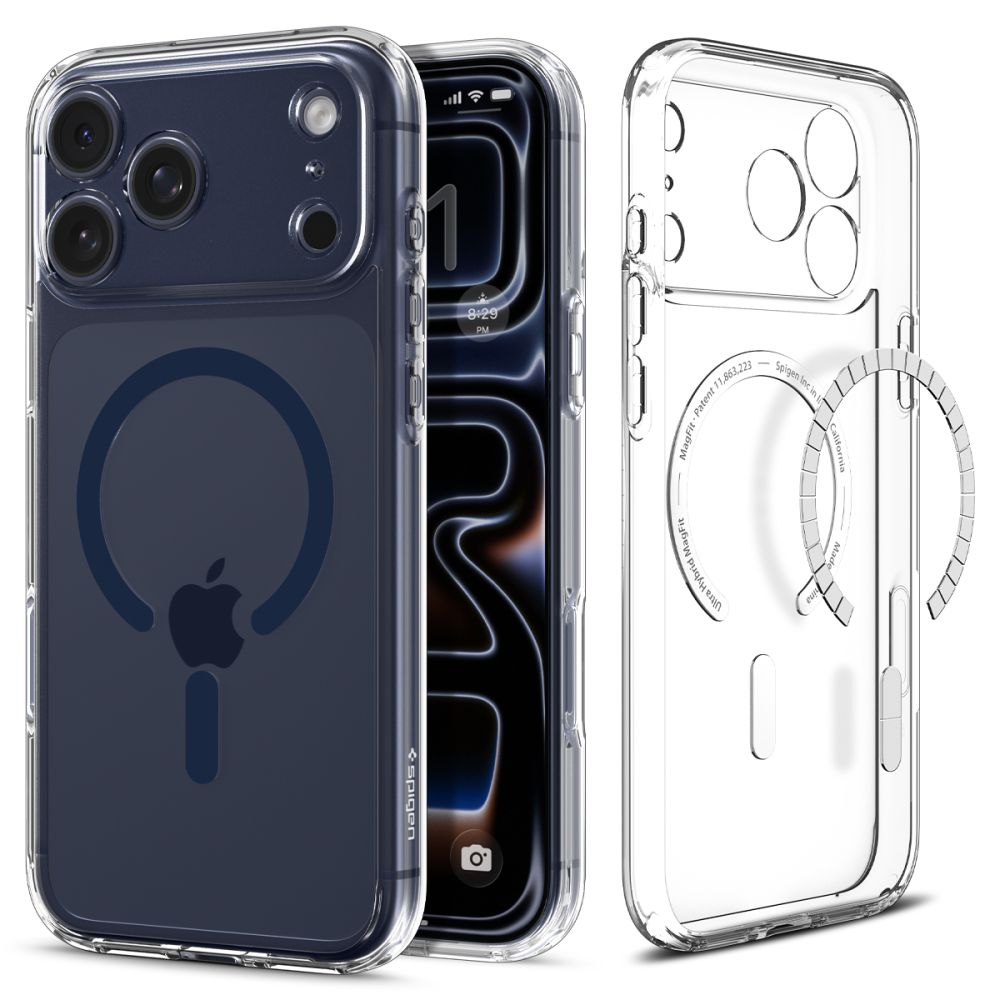 Spigen Ultra Hybrid MagSafe dėklas iPhone 17 Pro – skaidrus (tamsiai mėlynas)