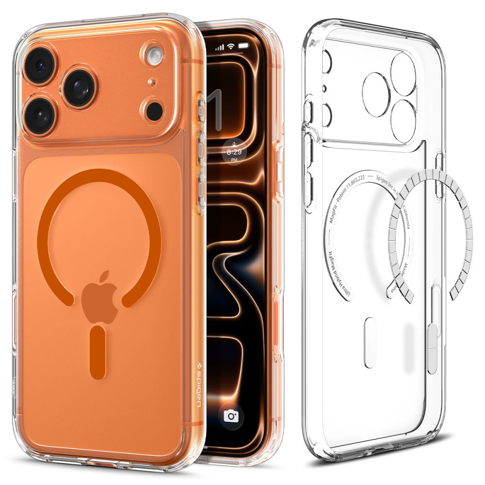 Spigen Ultra Hybrid MagSafe dėklas iPhone 17 Pro Max – skaidrus oranžinis