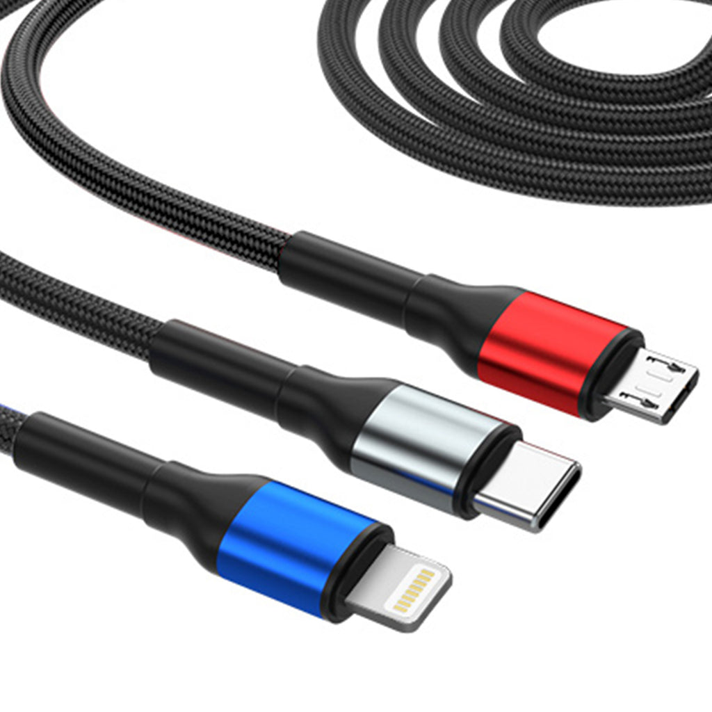 3mk Hyper Laidas N-SERIES 6 in 1 USB-C / USB-A į USB-C / Lightning / Micro 1.2m QC 3.0 9V / 2A 18W - juodas