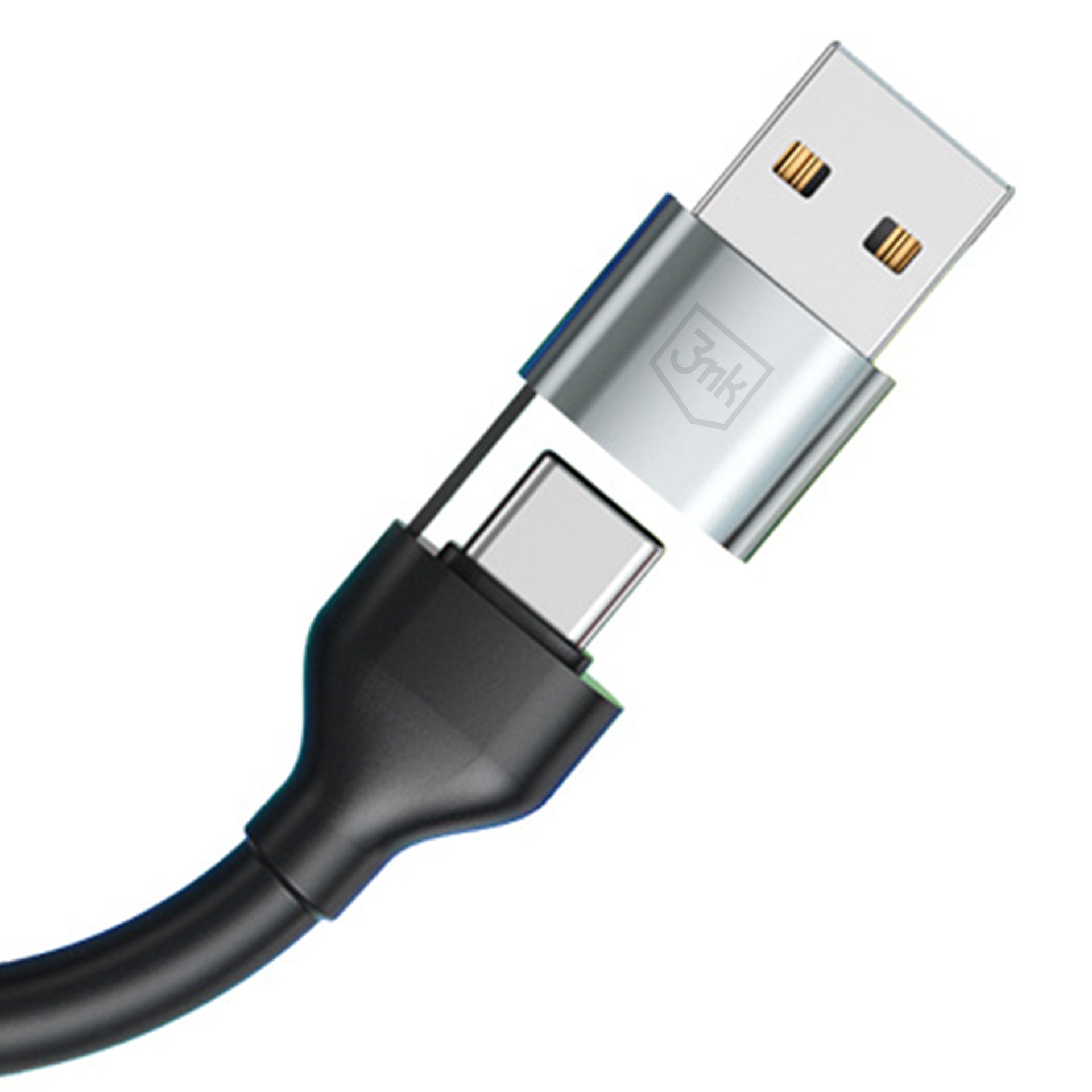 3mk Hyper Laidas N-SERIES 6 in 1 USB-C / USB-A į USB-C / Lightning / Micro 1.2m QC 3.0 9V / 2A 18W - juodas
