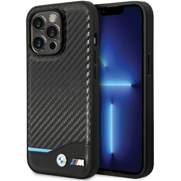 BMW Leather Carbon dėklas iPhone 13 Pro Max – juodas