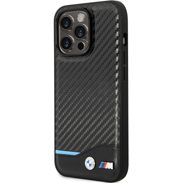 BMW Leather Carbon dėklas iPhone 13 Pro Max – juodas
