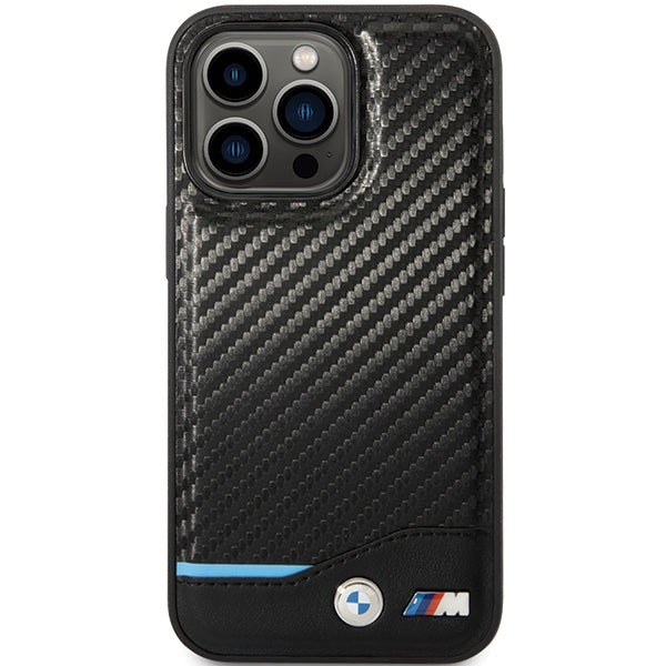 BMW Leather Carbon dėklas iPhone 13 Pro Max – juodas