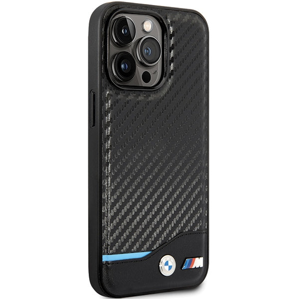 BMW Leather Carbon dėklas iPhone 13 Pro Max – juodas
