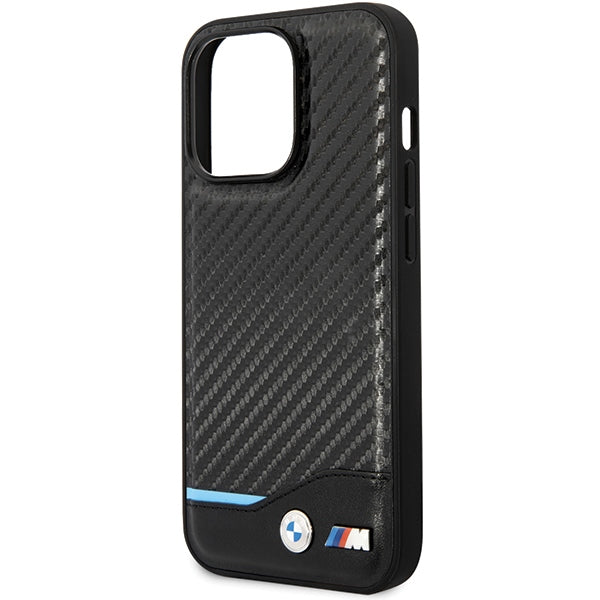 BMW Leather Carbon dėklas iPhone 13 Pro Max – juodas