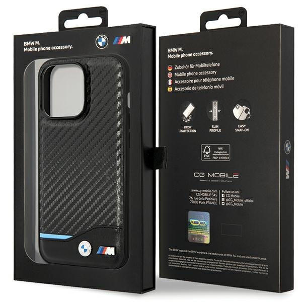 BMW Leather Carbon dėklas iPhone 13 Pro Max – juodas