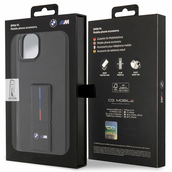 BMW Grip Stand Hot Stamp dėklas iPhone 14/15/13 – juodas
