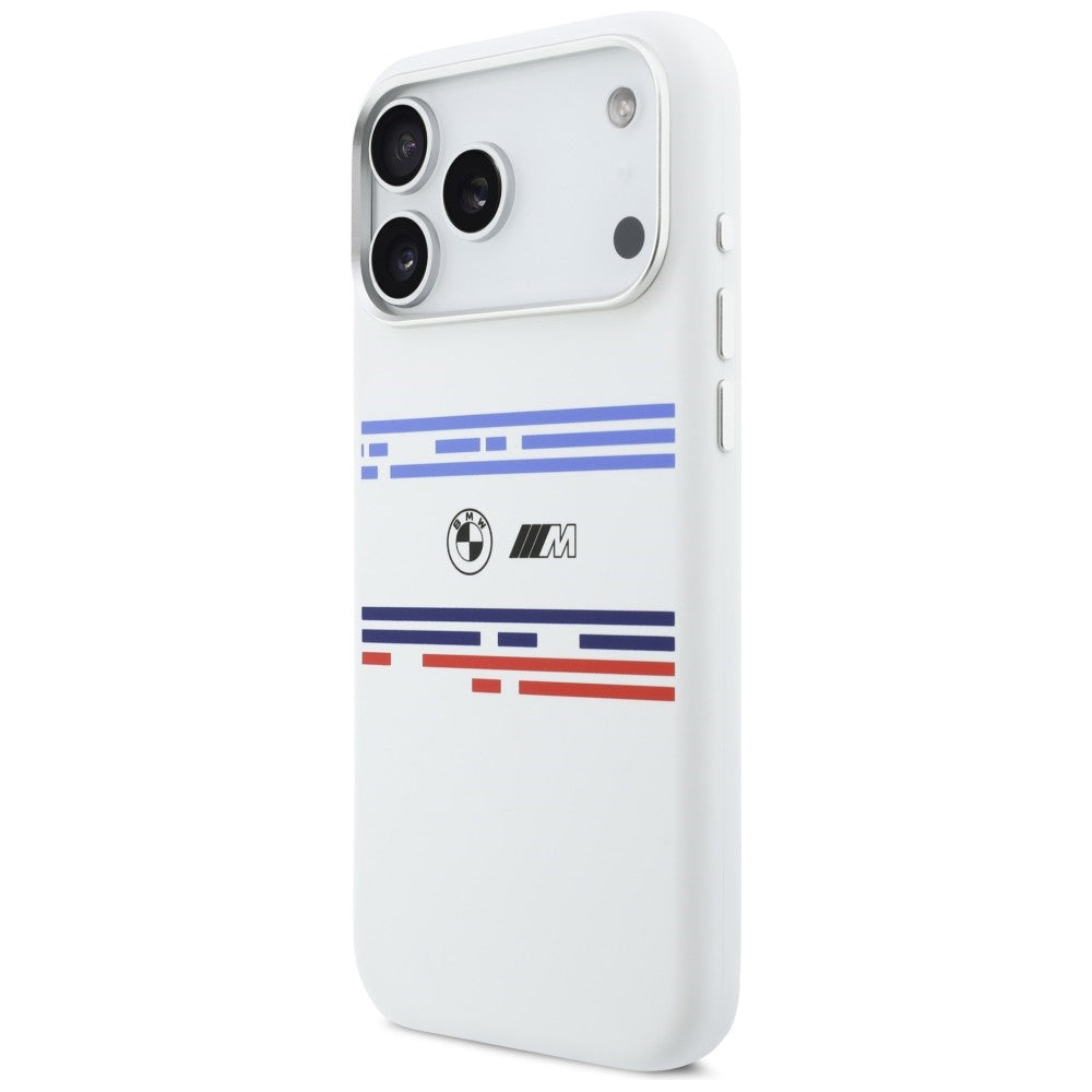 BMW M silikoninis MagSafe dėklas iPhone 17 Pro Max – baltas