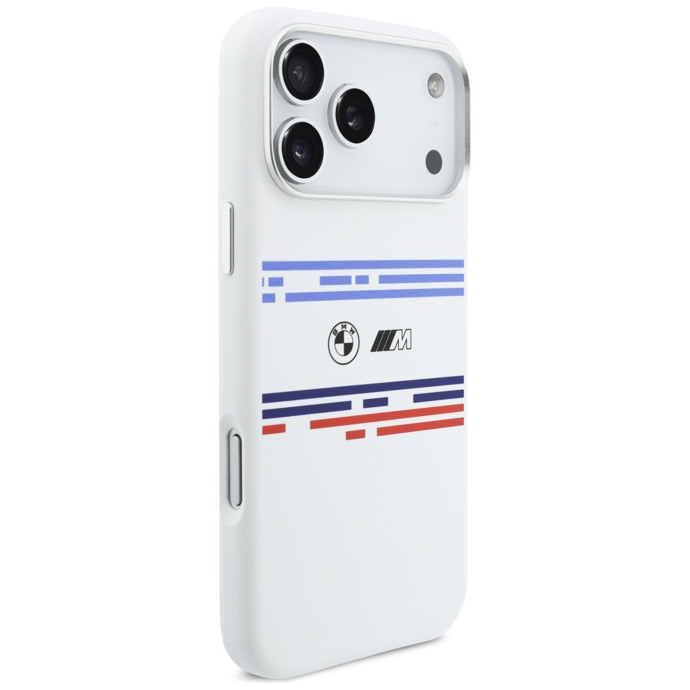 BMW M silikoninis MagSafe dėklas iPhone 17 Pro Max – baltas
