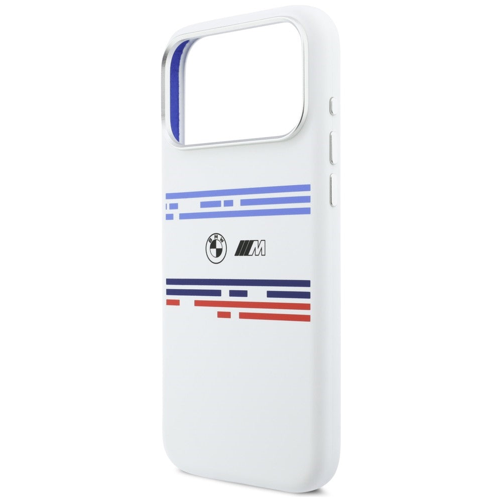 BMW M silikoninis MagSafe dėklas iPhone 17 Pro Max – baltas