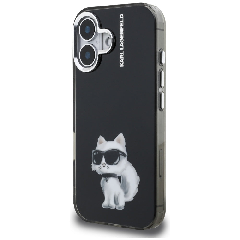 Karl Lagerfeld IML Aquarelle Choupette dėklas iPhone 16 – juodas