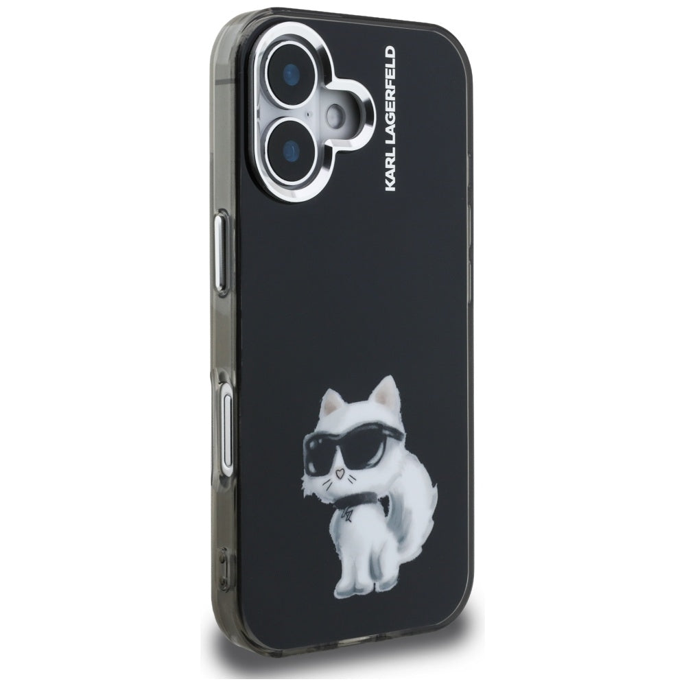 Karl Lagerfeld IML Aquarelle Choupette dėklas iPhone 16 – juodas